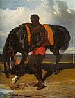 Une Canvas Paintings - Africain tenant un cheval au bord d'une mer